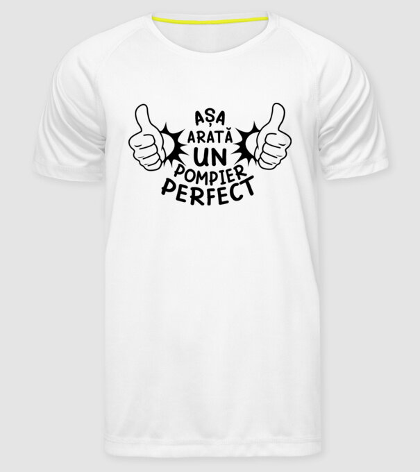 Așa arată un POMPIER perfect model alb pe tricou