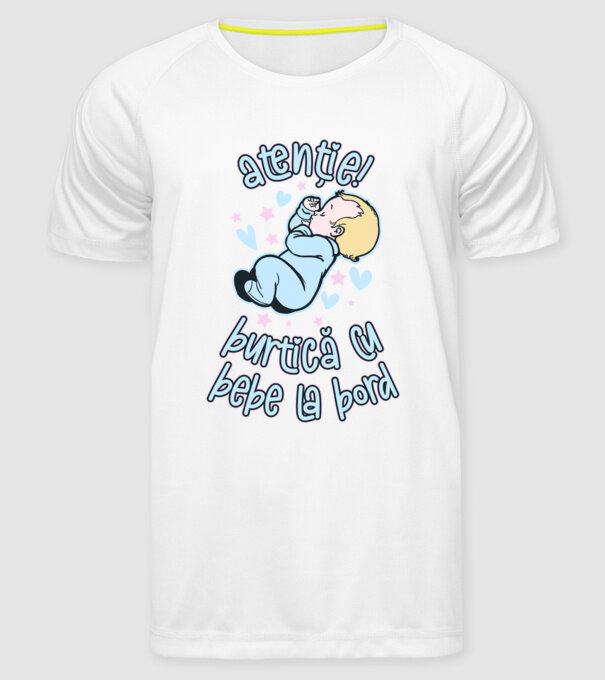 atenție! burtică cu bebe la bord model alb pe tricou