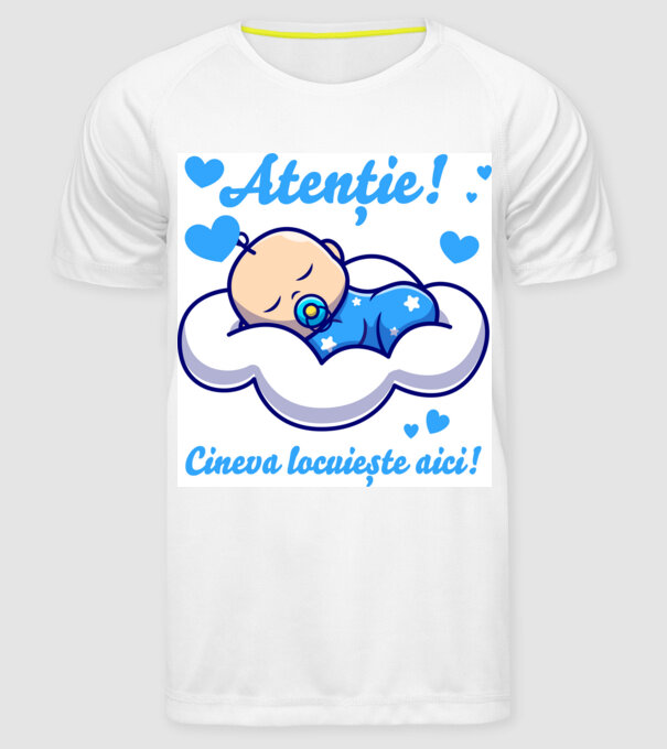 Atenție! Cineva locuiește aici! model alb pe tricou