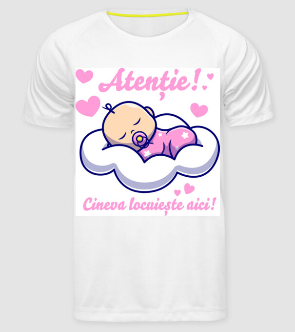 Atenție! Cineva locuiește aici! model alb pe tricou