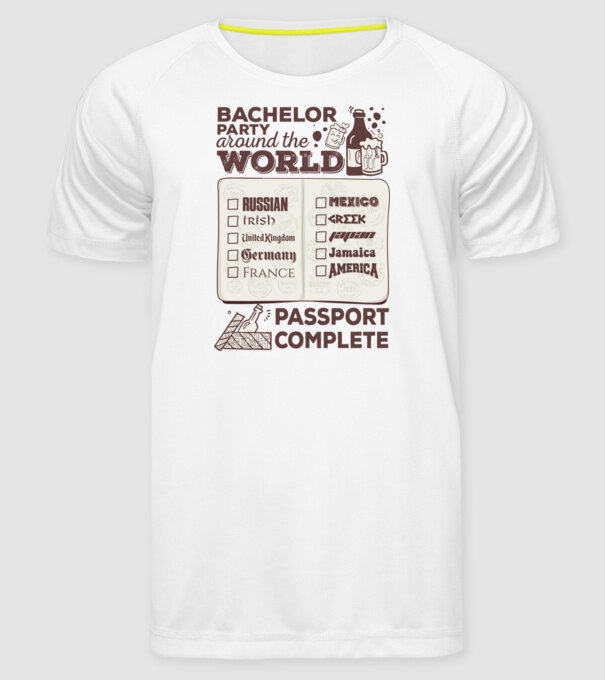 Bachelor Party World tour model alb pe tricou