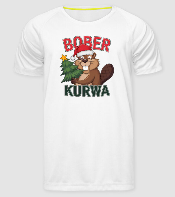 Bober kurwa Christmas model alb pe tricou