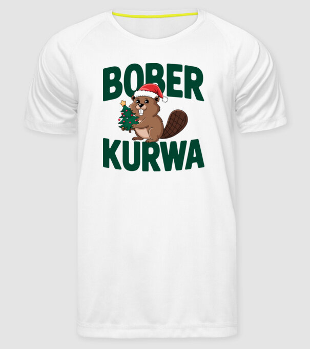 Bober kurwa xmas model alb pe tricou
