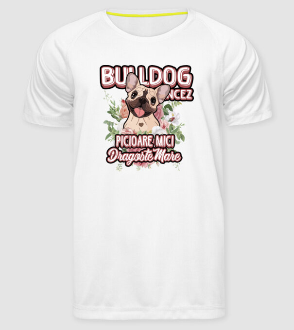Bulldog francez picioare mici dragoste mare model alb pe tricou