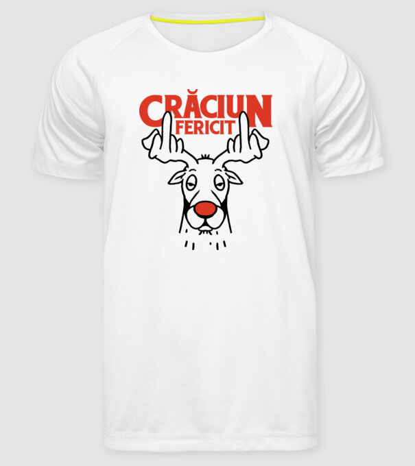Căprioară de Crăciun antisocială model alb pe tricou