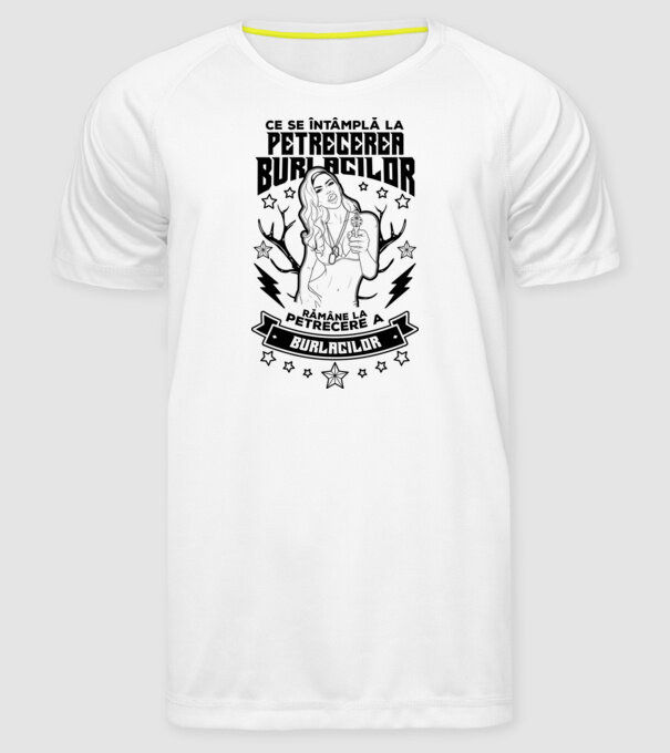 Ce se întâmplă la petrecerea burlacilor, rămâne la petrecere a burlacilor model alb pe tricou