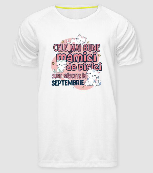Cele mai bune mămici de pisici Septembrie model alb pe tricou