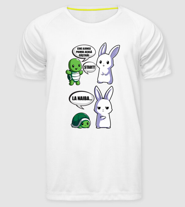 cine ajunge primul acasă câștigă! - start! - la naiba... model alb pe tricou