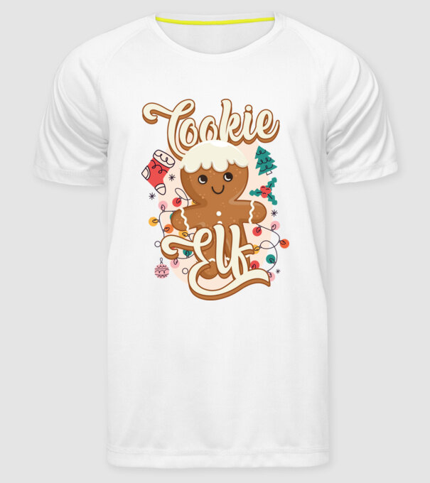 Cookie elf model alb pe tricou