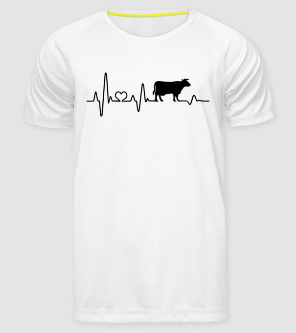Cow Heartbeat model alb pe tricou