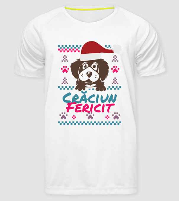 Crăciun Fericit câine model alb pe tricou