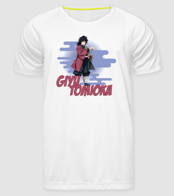Demon Slayer Giyu model alb pe tricou