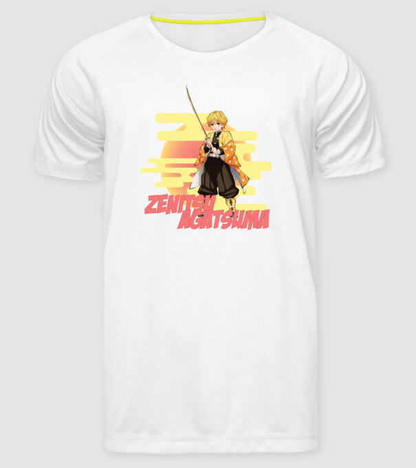 Demon Slayer Zenitsu model alb pe tricou