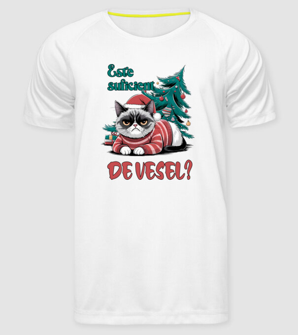 Este suficient de vesel? pisică Crăciun model alb pe tricou