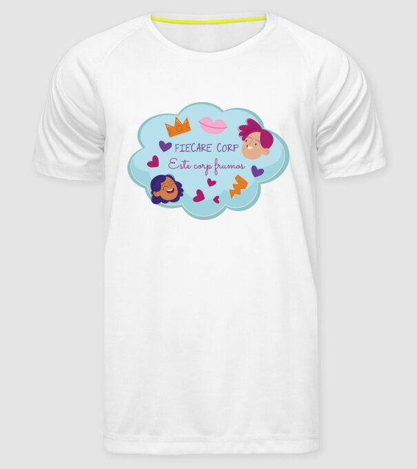 Fiecare corp model alb pe tricou