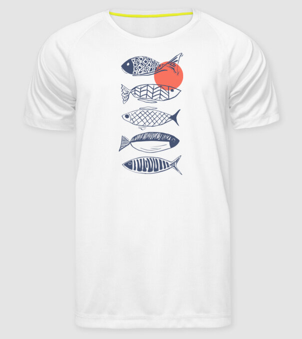 Fish model alb pe tricou