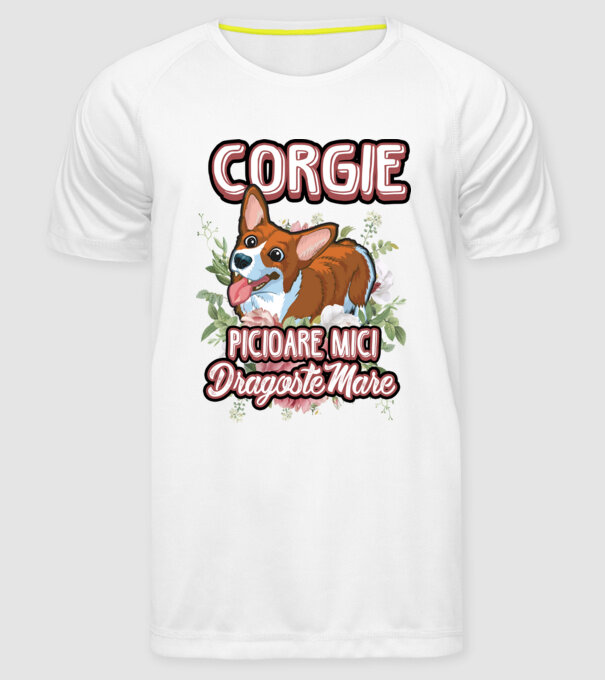 corgie : picioare mici dragoste mare model alb pe tricou