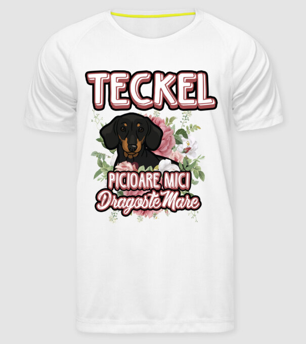 teckel : picioare mici dragoste mare model alb pe tricou