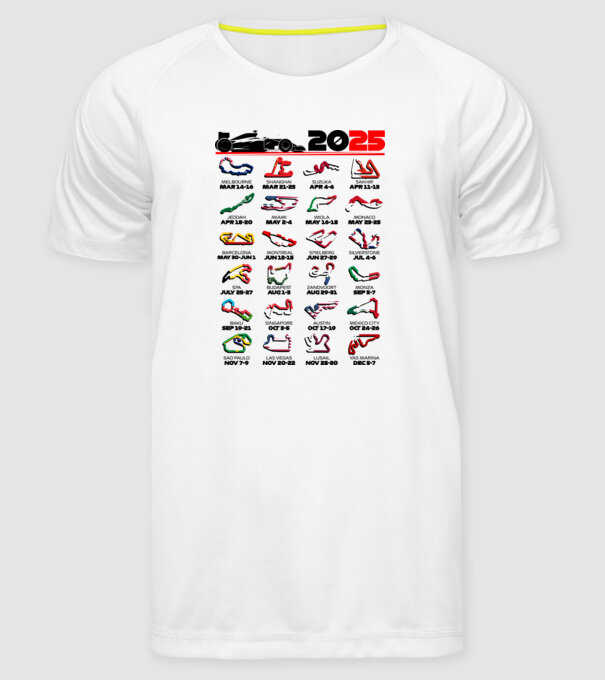 F1 calendar 2025 Alb model alb pe tricou
