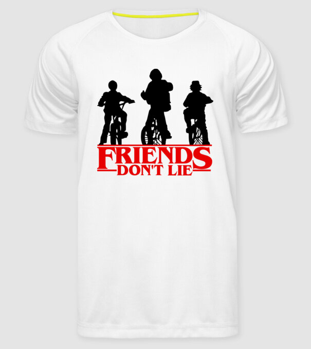 friends dont lie bicycle model alb pe tricou