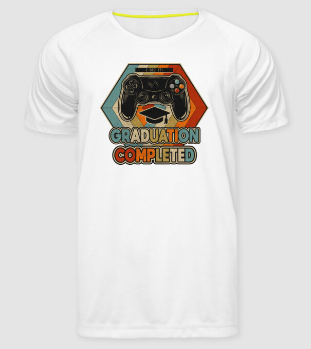 Graduatuion completed retro model alb pe tricou