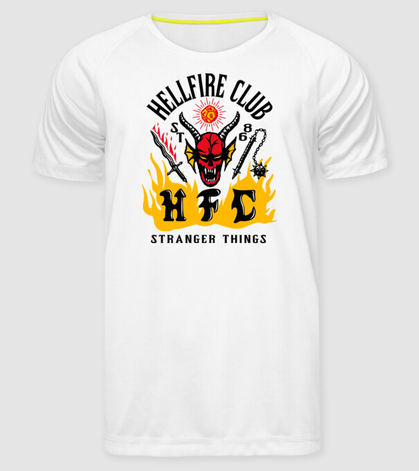hellfire club 86 stranger things model alb pe tricou