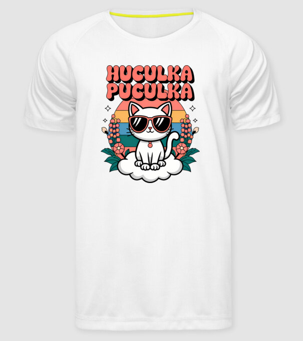 Huculka Puculka pisică 1 model alb pe tricou