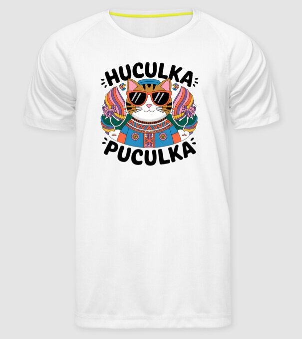 Huculka Puculka pisică 3 model alb pe tricou