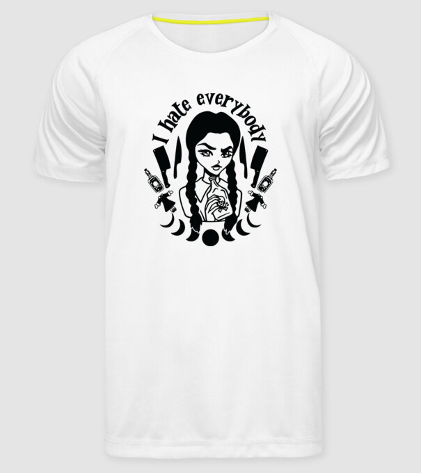 I hate everybody cartoon model alb pe tricou