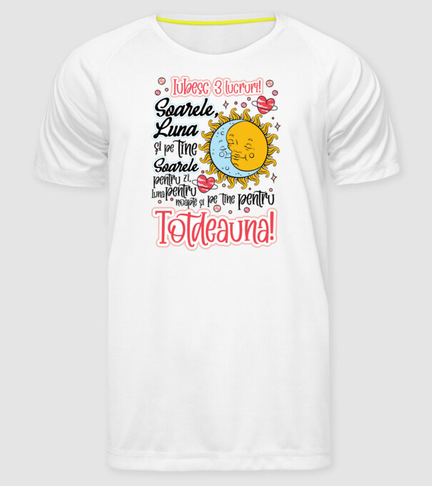 Iubesc 3 lucruri model alb pe tricou