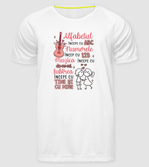 Iubirea începe cu-tine și cu mine model alb pe tricou