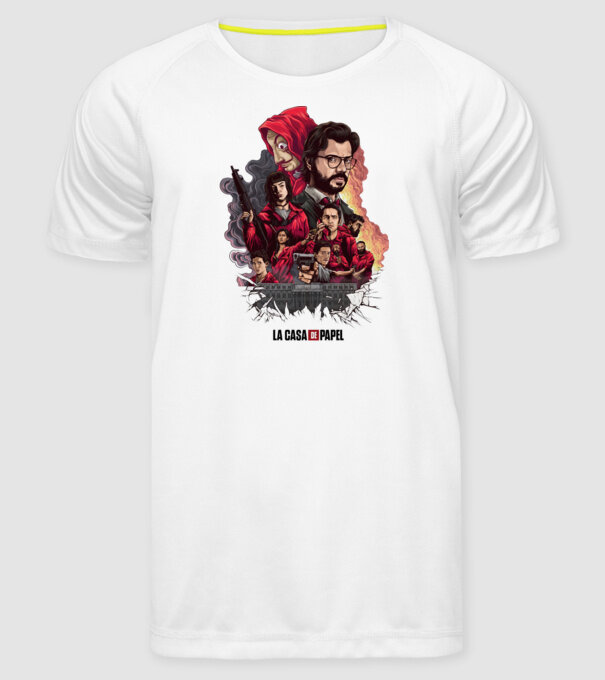 la casa de papel poster theme model alb pe tricou
