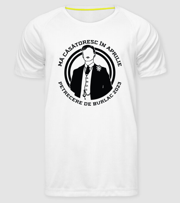 mă căsătoresc în aprilie - petrecere de burlac model alb pe tricou