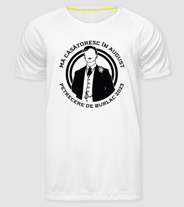 mă căsătoresc în august - petrecere de burlac model alb pe tricou