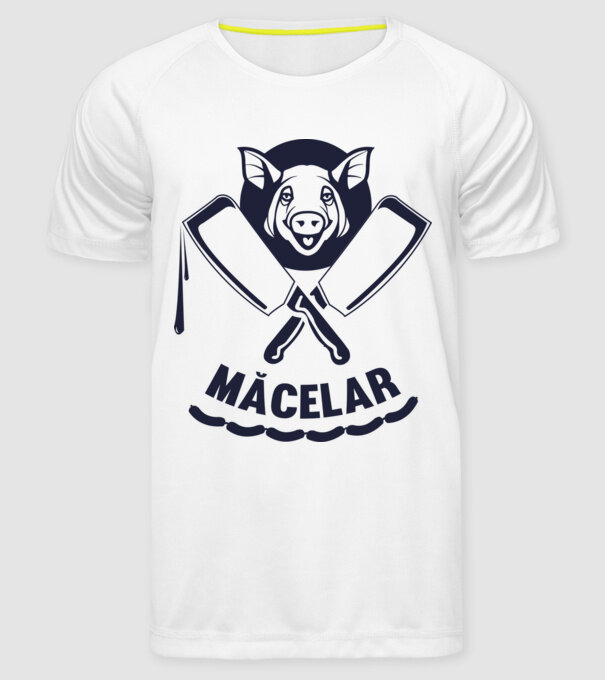 măcelar model alb pe tricou