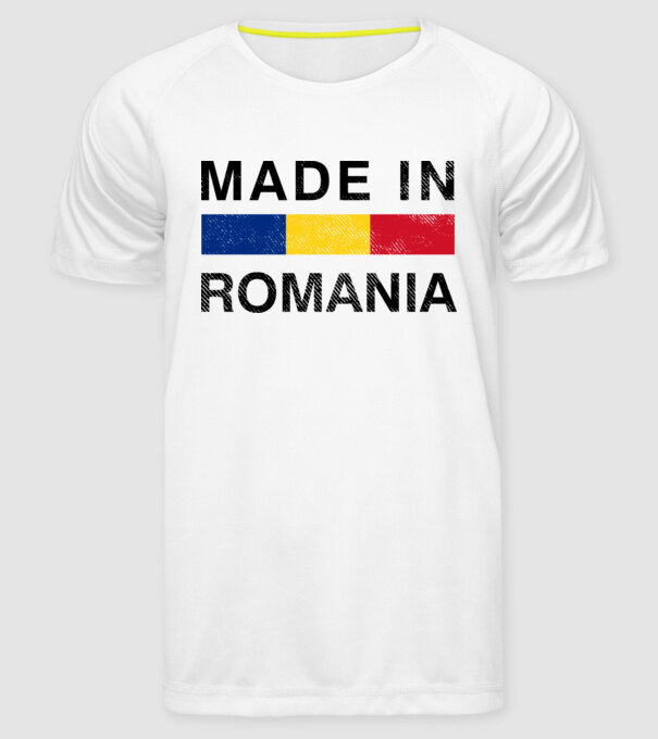 made in romania model alb pe tricou
