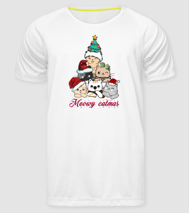 Meowy catmas model alb pe tricou