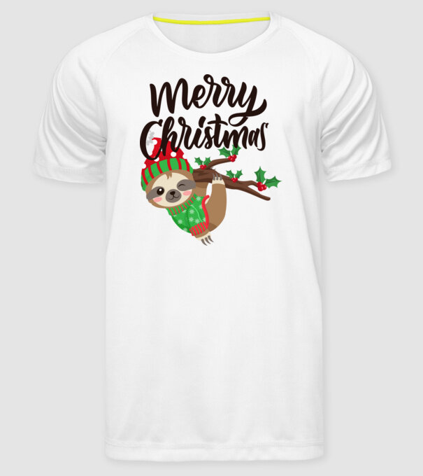 Merry christmas sloth model alb pe tricou