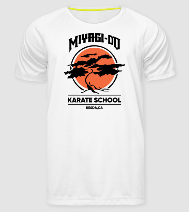 Miyagi-do karate school model alb pe tricou