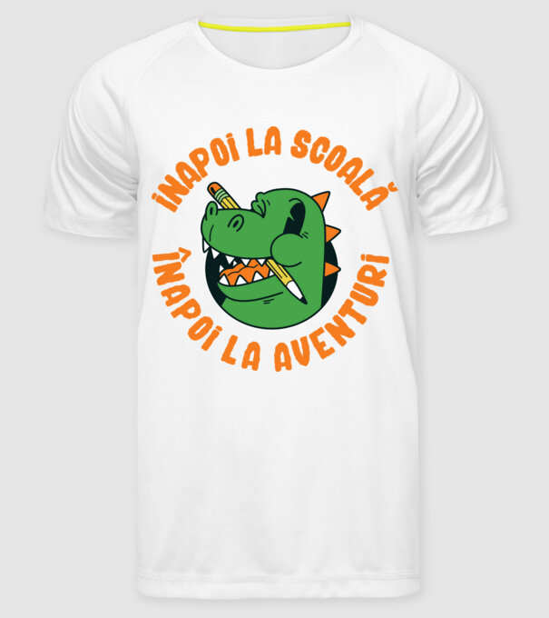 Înapoi la școală, înapoi la aventuri model alb pe tricou