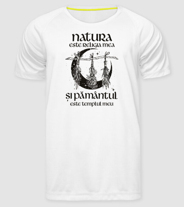 Natura este religia mea model alb pe tricou