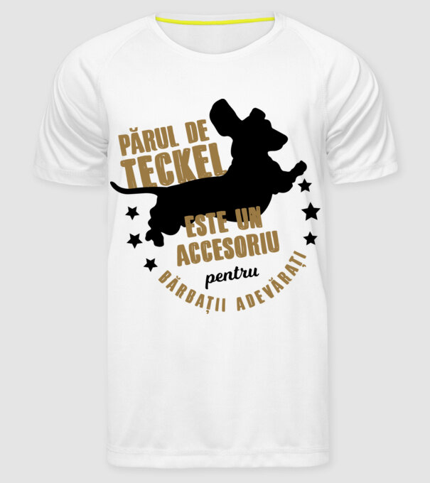 părul de teckel este un accesoriu pentru bărbații adevărați model alb pe tricou