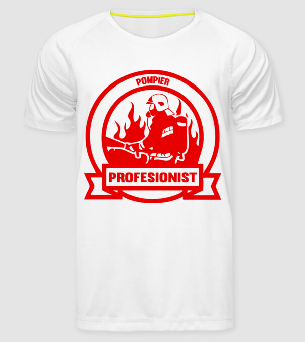 Pompier profesionist model alb pe tricou