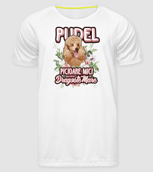 Pudel picioare mici dragoste mare model alb pe tricou