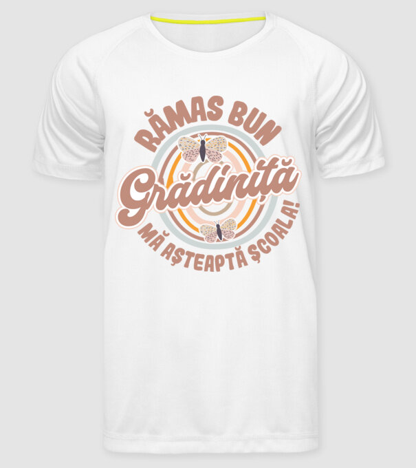 Rămas bun grădiniță, mă așteaptă școala! model alb pe tricou
