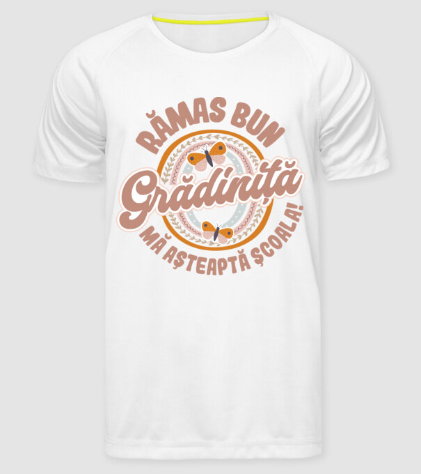 Rămas bun grădiniță, mă așteaptă școala! model alb pe tricou