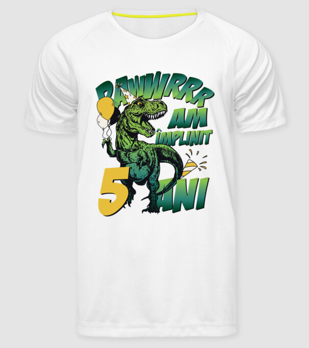 Rawr Am împlinit 5 ani model alb pe tricou
