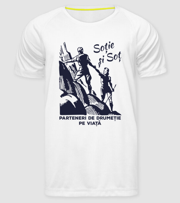 soție și soț - parteneri de drumeție pe viață model alb pe tricou