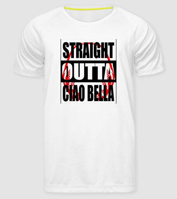 straight outta bella ciao model alb pe tricou