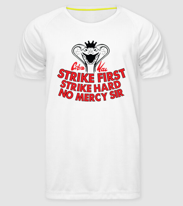 Strike first strike hard logo model alb pe tricou